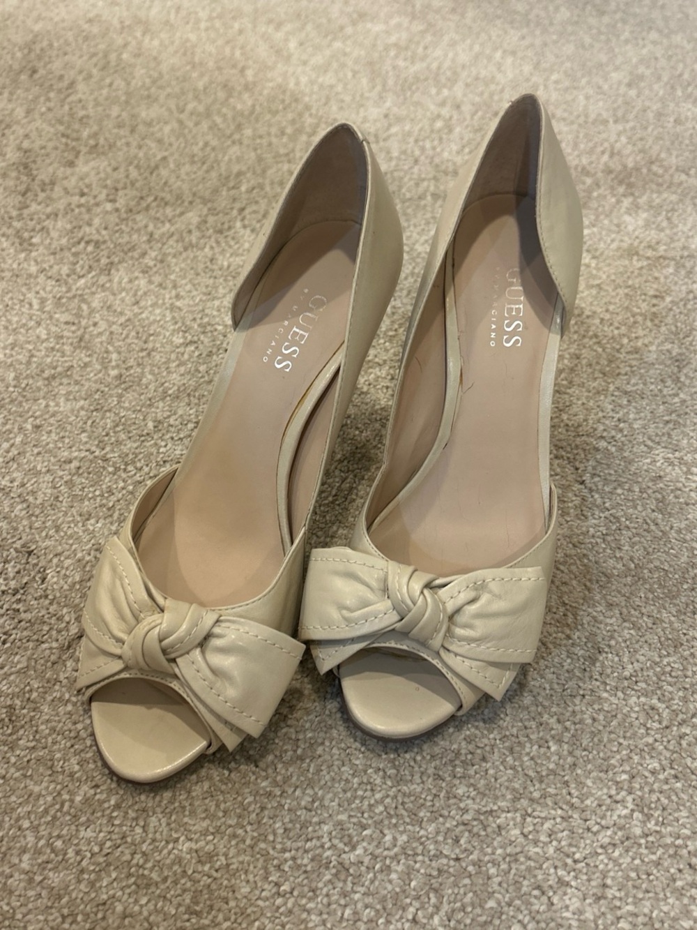 GUESS Women's Cream Knot Peep-Toe Heels